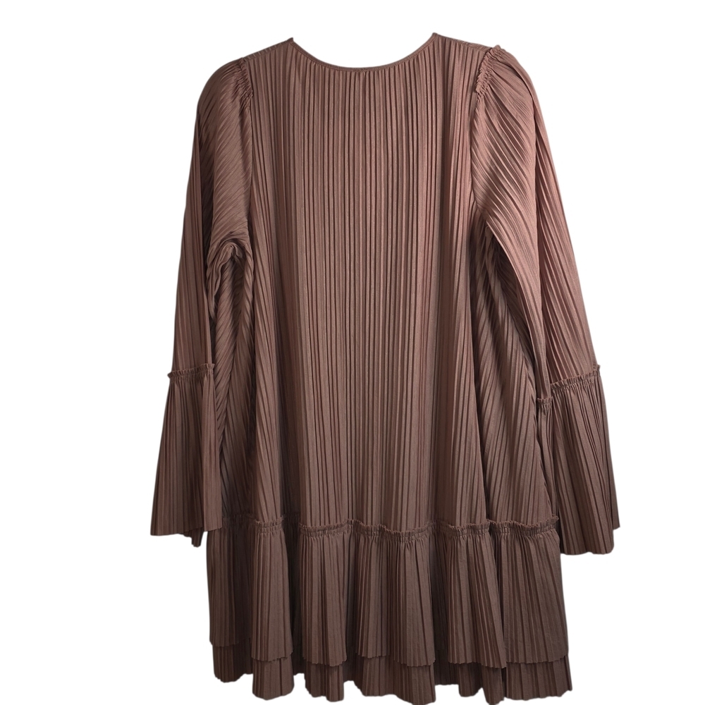 Free People Can't Help It Pleated Bell Sleeve Mini Dress Mauve Size M - Picture 3 of 11